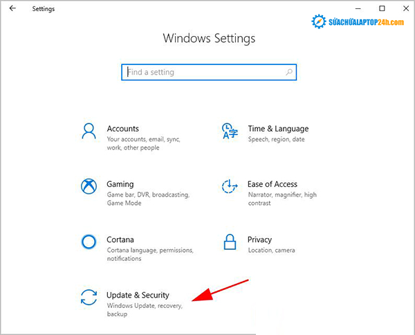 Nhấp vào Cập nhật & Bảo mật(Update & Security)